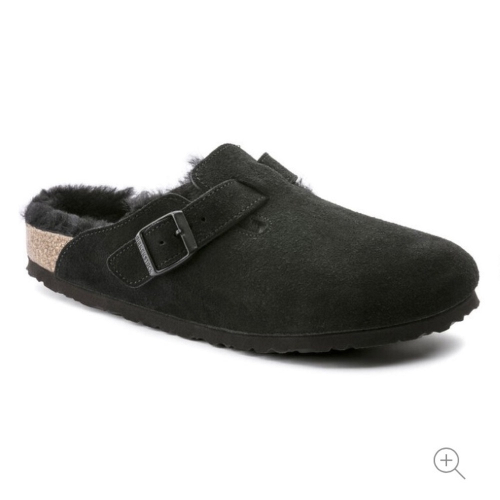Birkenstock Boston Shearling Black Suede Leather
